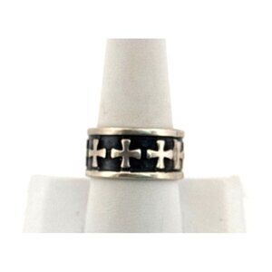 Vintage Estate Sterling Silver 925 Templar Cross Band Ring Size 9, 10.0g Black E